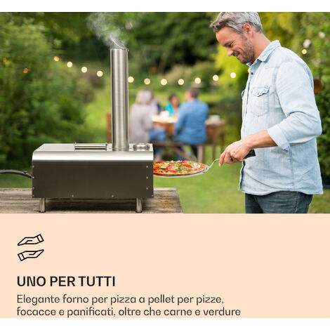 Diavolo, forno a pellet per pizza, incl. pietra refrattaria, termometro,  acciaio inox