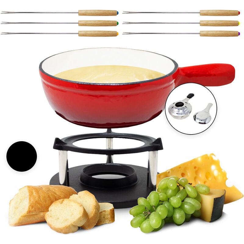 Klarstein Holsten Set de fondue olla calentador hornillo 6 tenedores 1.5 L hierro fundido