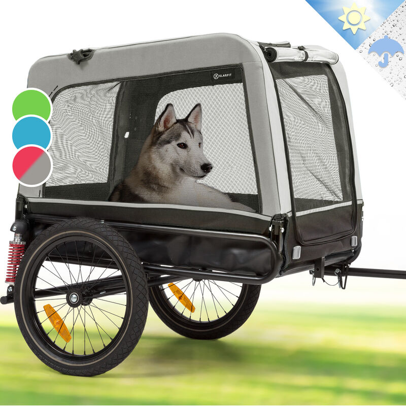 Klarfit Husky Vario perro bicicleta 2 en 1 carrito remolque lona oxford 600d reflectores bandera de para 240