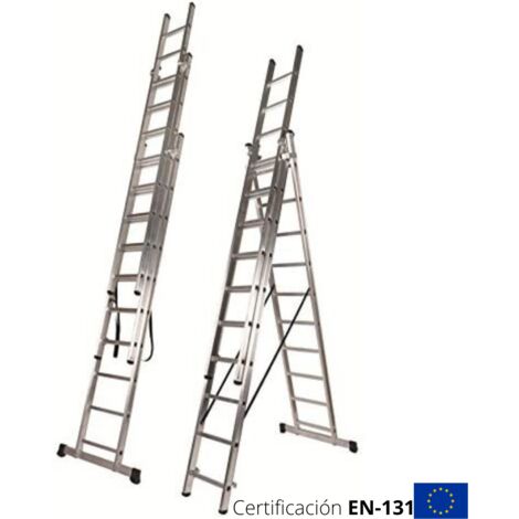Escalera Aluminio Extensible 3 Tramos, 11 Escalones - 8,2mt