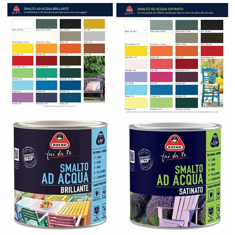 Smalto ad Acqua Brillante Satinato Inodore Ferro Legno Interno Esterno Boero - Formato: 0,125 L - Colori: Rosso Ciliegia Satinato