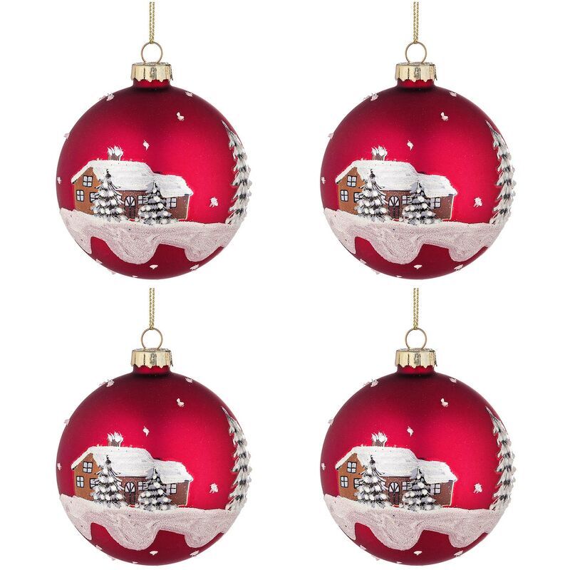 Palle di Natale in Vetro Rossa Decorazione Casa con Neve Palline Addobbi Albero - Diametro: 100 mm