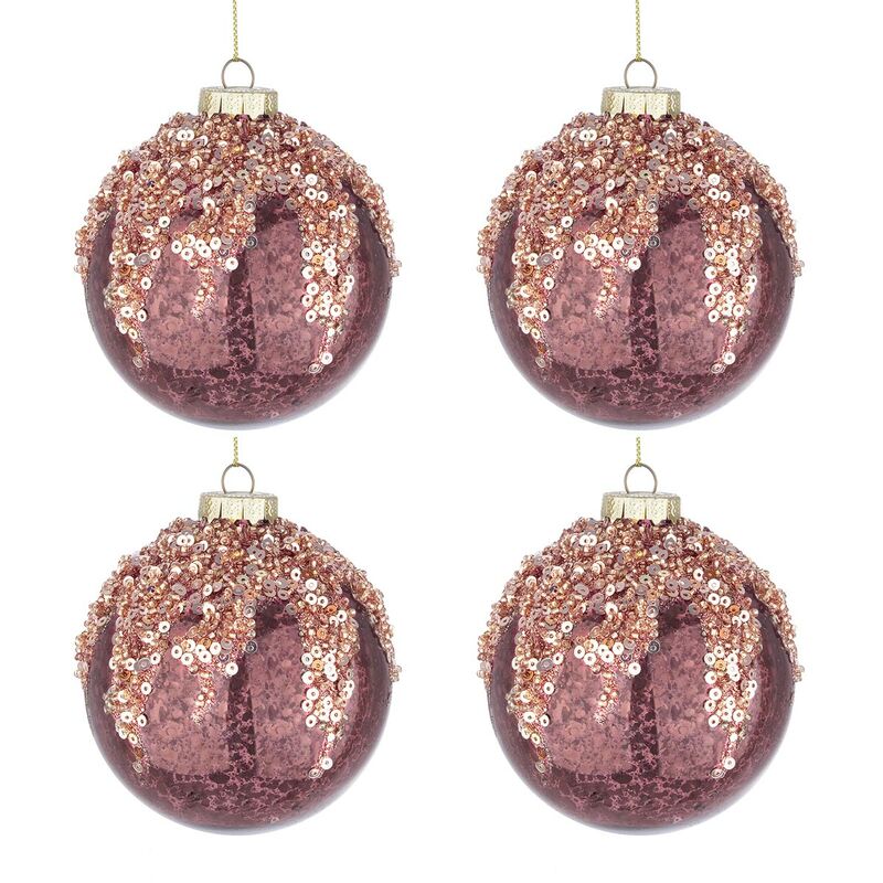 Palle di Natale in Vetro Borgogna Bordeaux Paillettes Addobbi Natalizi Albero - Diametro: 100 mm