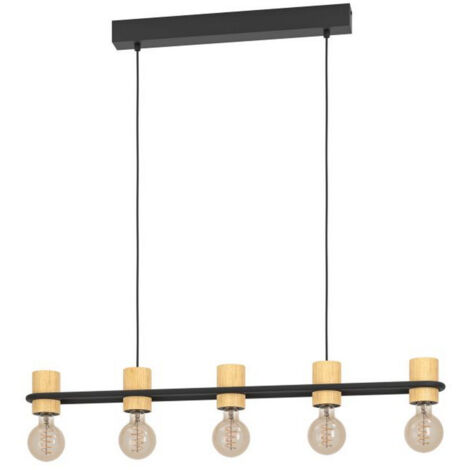 Lampada a Sospensione in Legno 5 Lampadine E27 Vintage Chieveley Eglo (1/5)