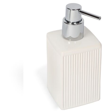 Dispenser Sapone in Ceramica Bianca a Righe Bagno Zoé (1/3)