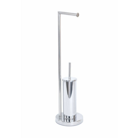 Piantana Porta Rotolo e Scopino WC da Bagno Cromo Base Tonda Smart