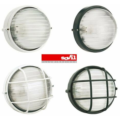 Plafoniera Tonda Muro da Esterno Lampada Parete Gabbia Illuminazione Luce Sovil - Dimensione: Piccola - H 18 cm - Colore: Nera (1/8)
