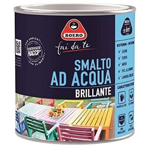 Smalto ad Acqua Brillante Satinato Inodore Ferro Legno Interno Esterno Boero - Colori: Oriente Rosso Brillante - Formato: 0,5 L