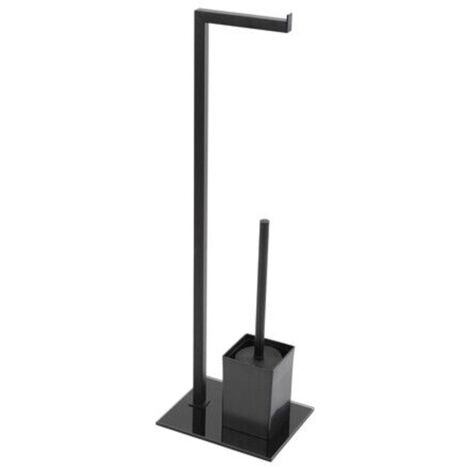 PIANTANA PORTA ROTOLO E SCOPINO BAGNO BASE VETRO FULL NERA 22x18xh.70,5 cm