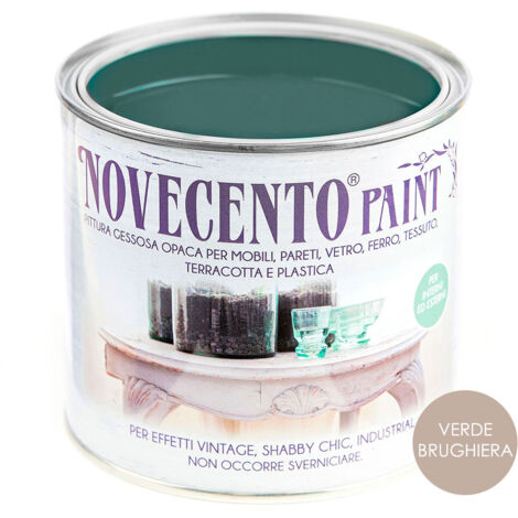 Pittura Gessosa Opaca Shabby Chic per Mobili Pareti Vetro Gesso Novecento Paint - Colore: Verde Brughiera - Formato: 500 ml