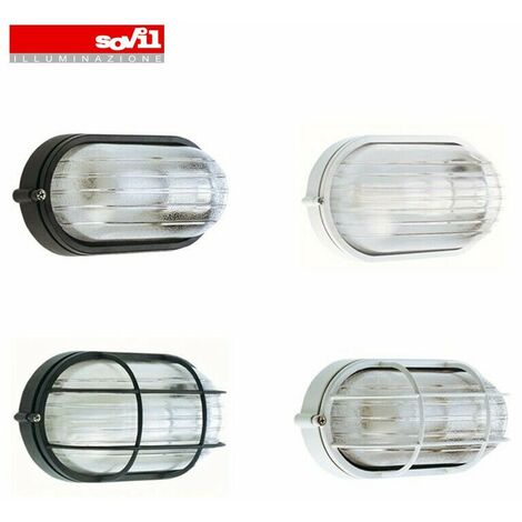 Lampada Plafoniera Ovala Piccola con Gabbia Colore Nero per Esterno Linea Industriale Sovil