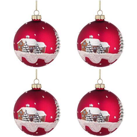 Palle di Natale in Vetro Rossa Decorazione Casa con Neve Palline Addobbi Albero - Diametro: 100 mm