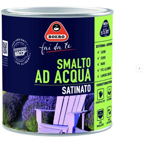 Smalto ad Acqua Brillante Satinato Inodore Ferro Legno Interno Esterno Boero - Formato: 2 L - Colori: Bianco Satinato