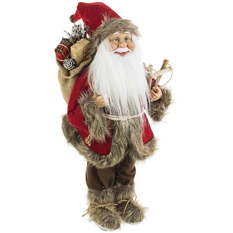 Pupazzo Babbo Natale Holly Rosso Statuetta Santa Claus Decorazione Natalizia - Dimensioni: H 45 cm
