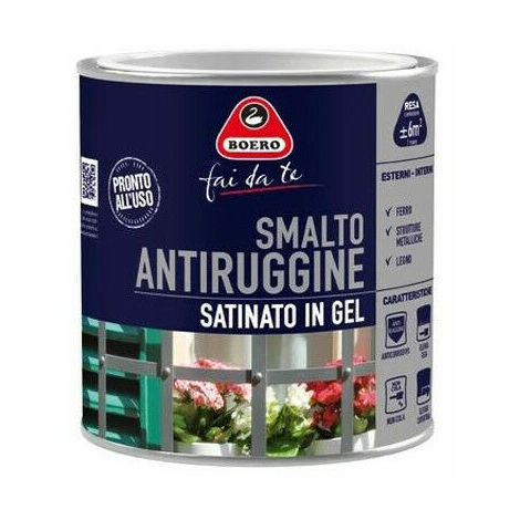 Smalto Pittura Antiruggine Satinato in Gel NON Cola Interno Esterno 972 Boero - Formato: 2 L - Colori: Grigio Antico