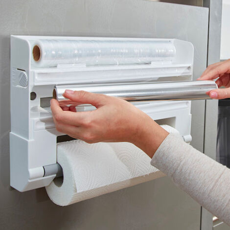 Porta Rotoli Da Cucina In Tessuto 3 Scomparti - Per Alluminio, Pellicola E Carta Forno, Colore Aurora Marrone