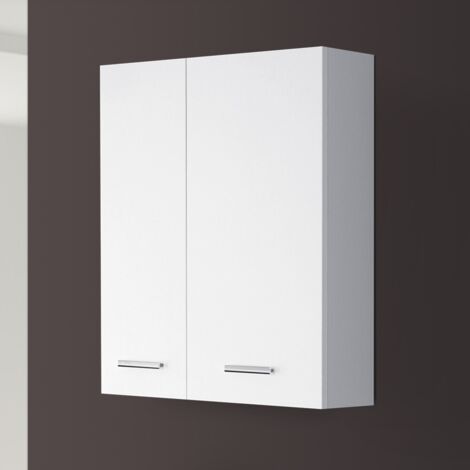Inbagno – Pensile bagno sospeso 60 cm bianco lucido – 2 ante con maniglie cromate – Ripiano interno – Legno nobilitato 18 mm (1/6)
