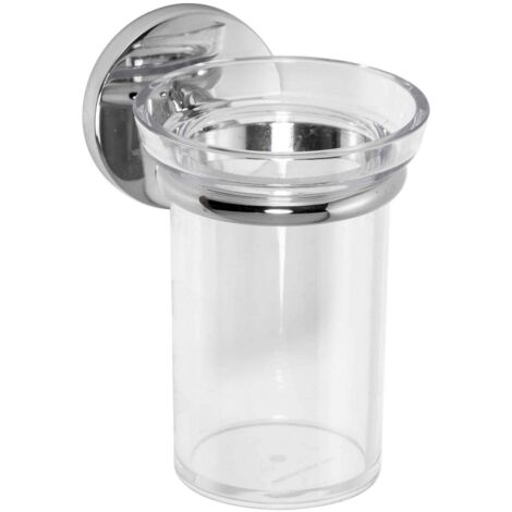 Porta Spazzolini Bagno da Muro Parete Trasparente Viti o Colla One Duo Cromo (1/3)
