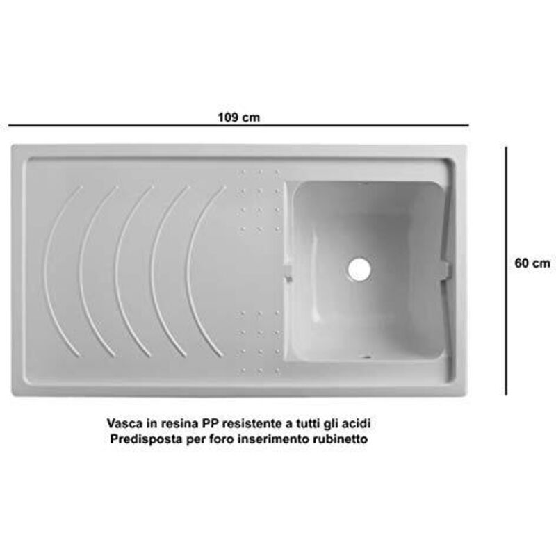 Coprilavatrice Con Lavatoio Negrari - Resina PVC, Bianco, 109x60x89cm - Interno/Esterno - Foto 5