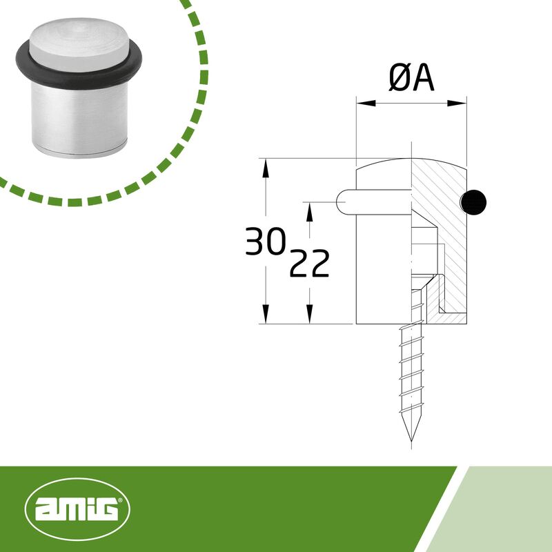 8x Fermaporta, Blocca Porte da Pavimento, Acciaio Inox, Gomma Antigraffio,  Rotondo, Metallo, HxD: 7,5 x 7 cm, Argentato