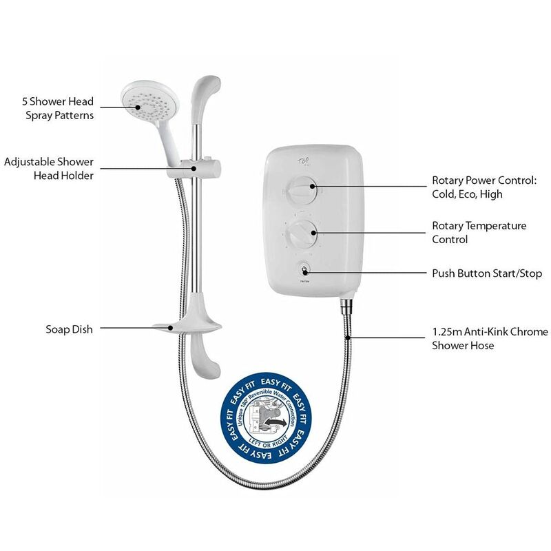 Kohler Mira – doccia elettrica 10,8 KW avviamento cromato, bianco,  1.1788.010