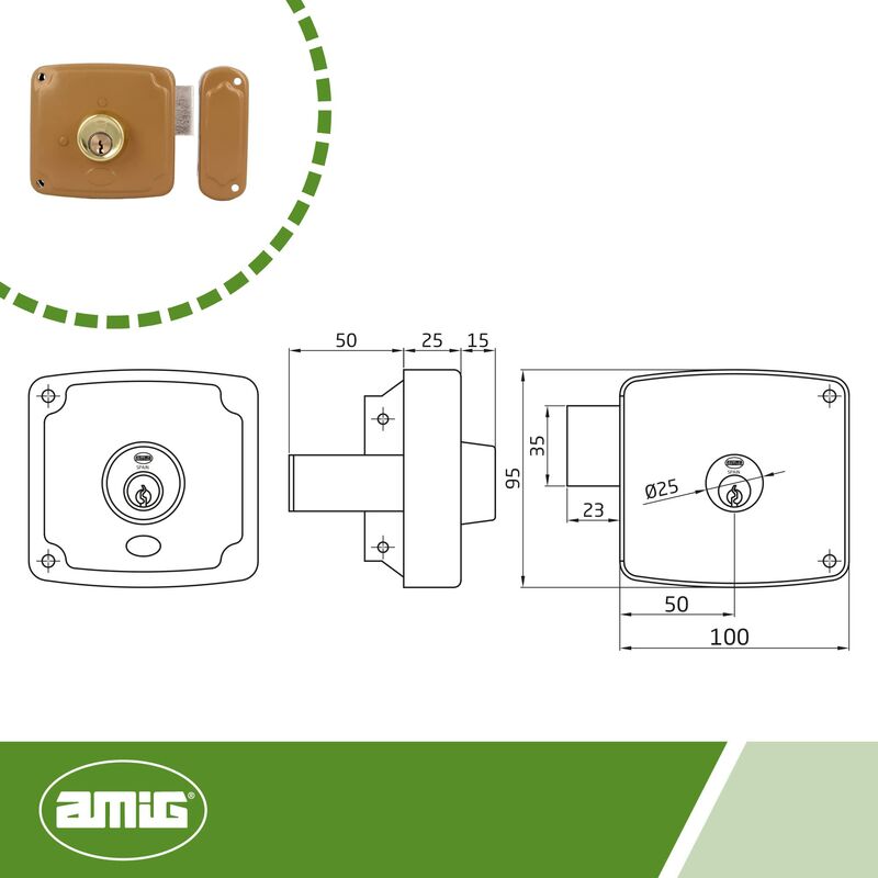 Serratura A Sovrapposizione AMIG Mod. 72 PU - Per Porte Legno, 80x95mm, Acciaio Dorato - Foto 9