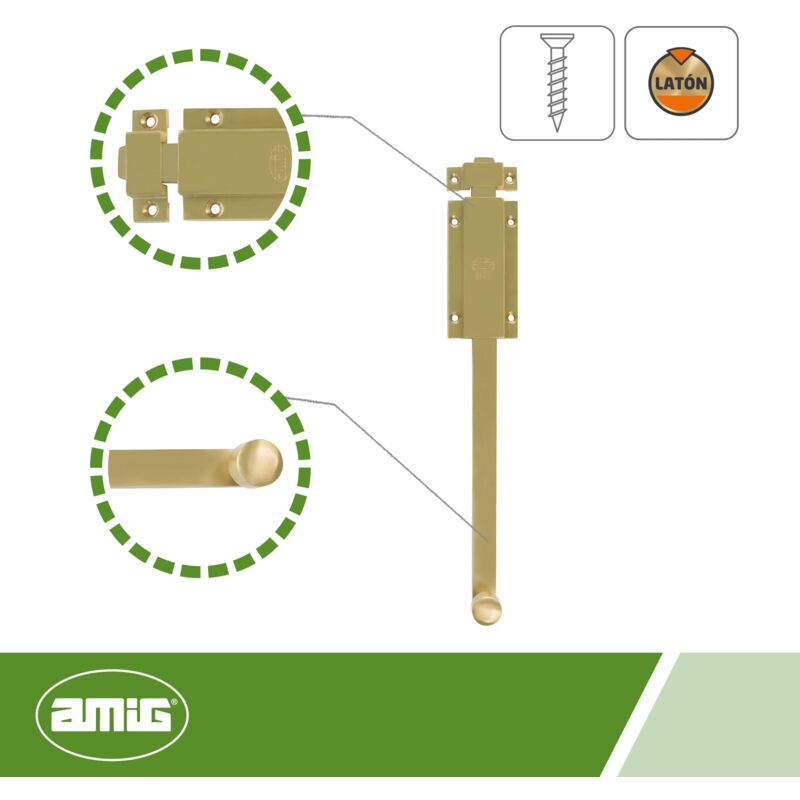 Chiavistello Da Sovrapporre Amig Mod.3700 - In Ottone, Finitura Opaca, Dimensioni 500x48 Mm, Per Porte, Montaggio Orizzontale O Verticale