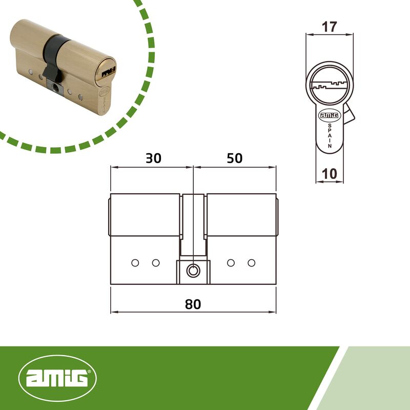 amig Cilindro di sicurezza 20000, Sistema antibumping e anti-gancio, Doppio  embrione, Cilindro antiestrazione e antistrappo, Opaco, 80 cm (30-50 ogni  lato dal centro della leva)