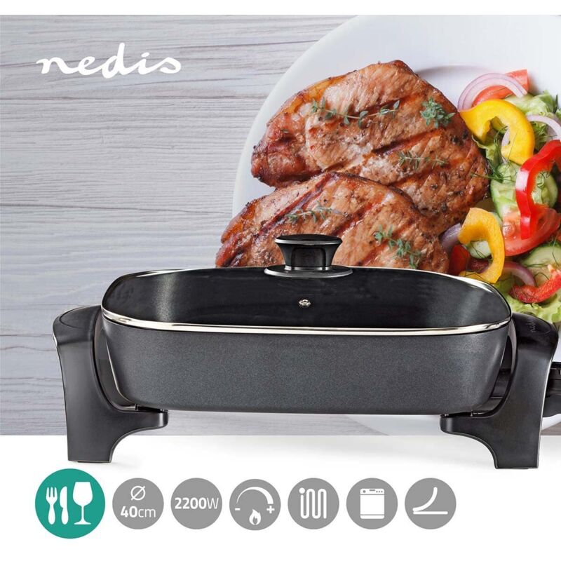 Padella Elettrica Nedis 40cm - Multifunzione Con Coperchio Vetro Per Cucina - Foto 5