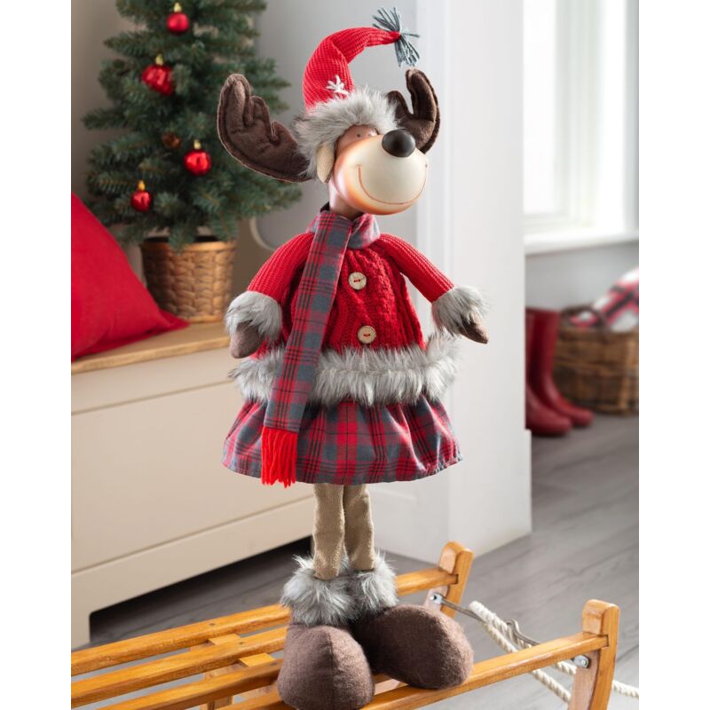 WeRChristmas Statuetta con Renna Seduta con Gambe Morbide, Multicolore, 42 cm