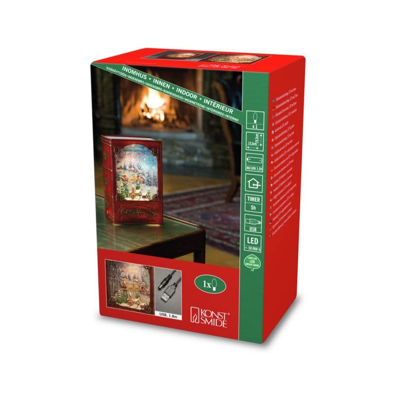 Decorazione Natalizia Konstsmide A LED - Palla Di Neve Rotante Con Mercatino, Timer 5h, USB/Batterie
