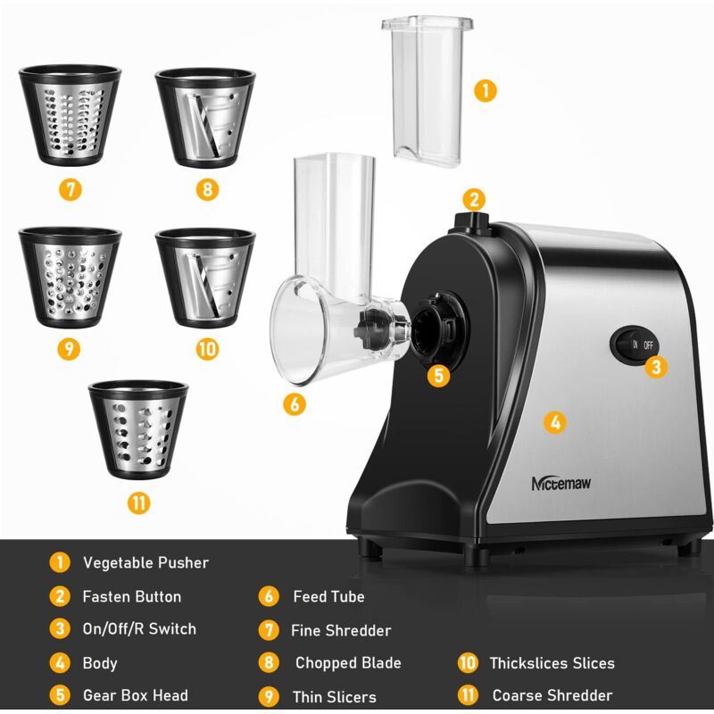 Tagliaverdure Elettrico Nictemaw 5 In 1 - Grattugia E Affettatrice Con 5 Lame - Foto 7