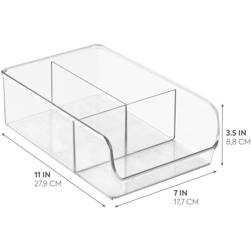 iDesign Organizer cucina con manico, Contenitore cucina in plastica con 3 scomparti di medie misure, Scatola cucina senza coperchio ideale per cassetti e dispensa, trasparente