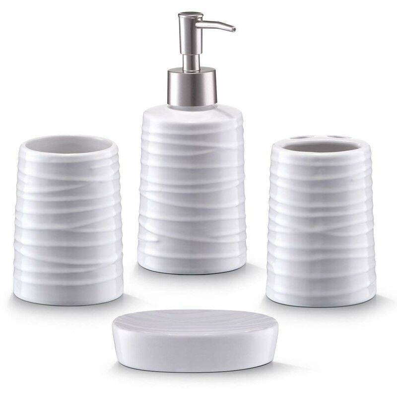 Zeller 18266 - Set 4 accessori da bagno in ceramica, colore: Bianco