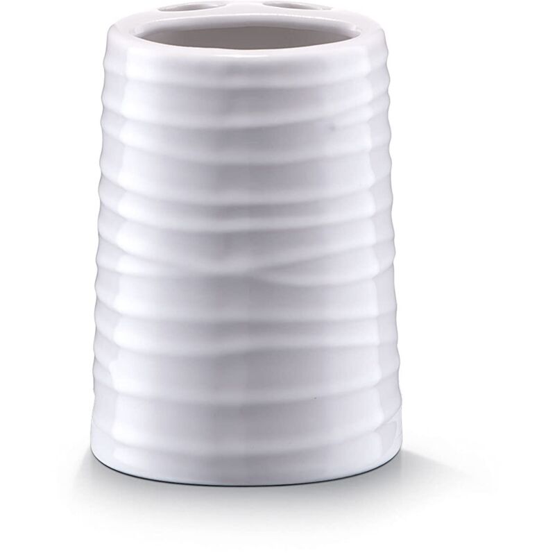 Set Bagno 4 Pezzi | Dispenser, Portaspazzolini, Portasapone E Scopino | Design Moderno In Ceramica Bianca - Foto 2