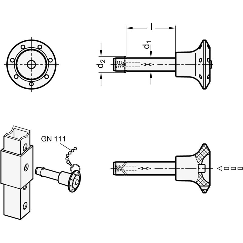 Bullone Di Bloccaggio Ganter GN 114.2-6-50 - Con Sperrklinke, Acciaio Zincato Blu, 50mm