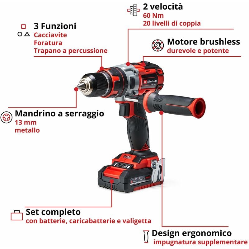 Einhell Cacciavite cordless TE-CD 18 Li-i Brushless Power X-Change