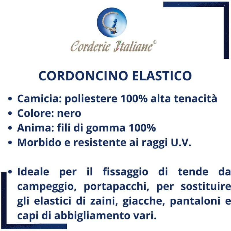 Corderie Italiane 006004967 Cordoncino Elastico, Nero, 2 mm, 25 m