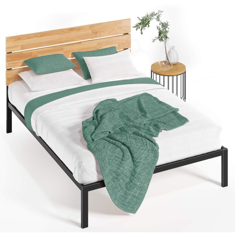 Zinus Wen Letto 160x190 Cm | Struttura Letto Piattaforma Legno, Altezza 30 Cm, Doghe Incluse - Marrone - Foto 3