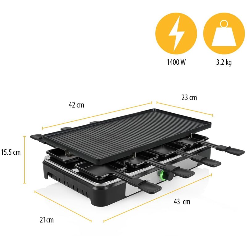 Macchina Raclette Tristar 3 In 1 - Grill, Teppanyaki E Raclette Per 8 Persone, 1400W, Termostato Regolabile - Foto 6