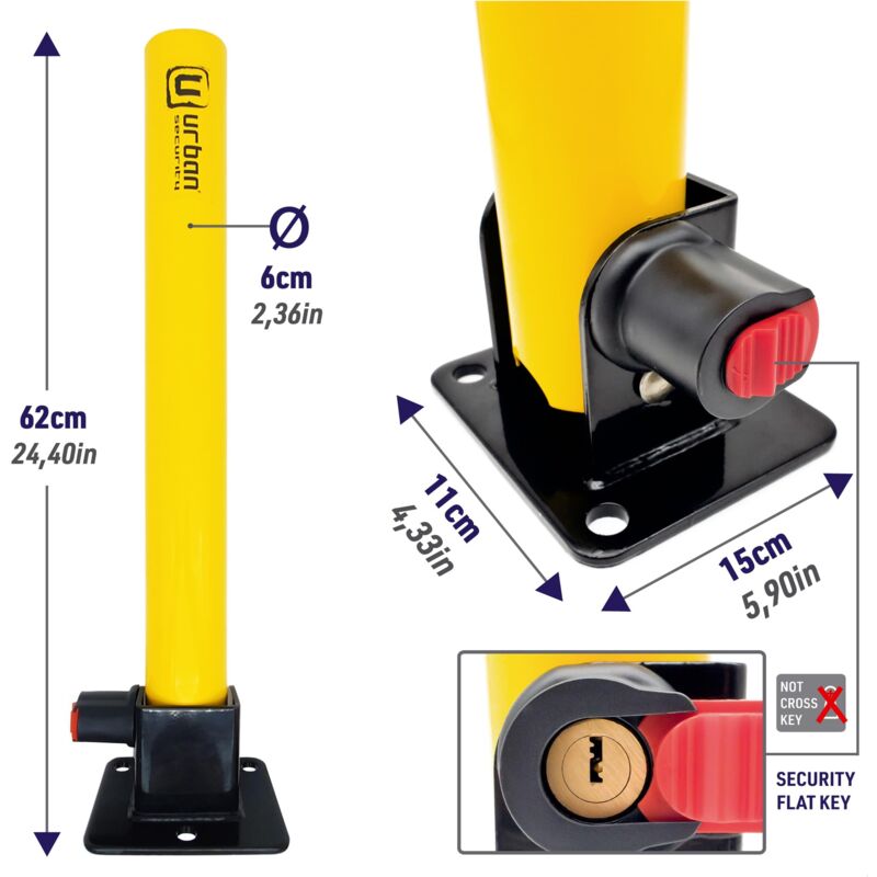 Barriere Parcheggio Pieghevoli ECD Germany - Set Da 5 Pali Rotondi In Acciaio Con Serratura - Foto 6