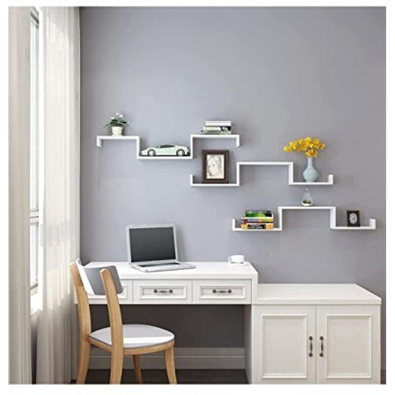 SONGMICS Set 3 Mensole Moderne Bianche - Mensole Sospese MDF Con Montaggio Invisibile, Per Cucina O Soggiorno