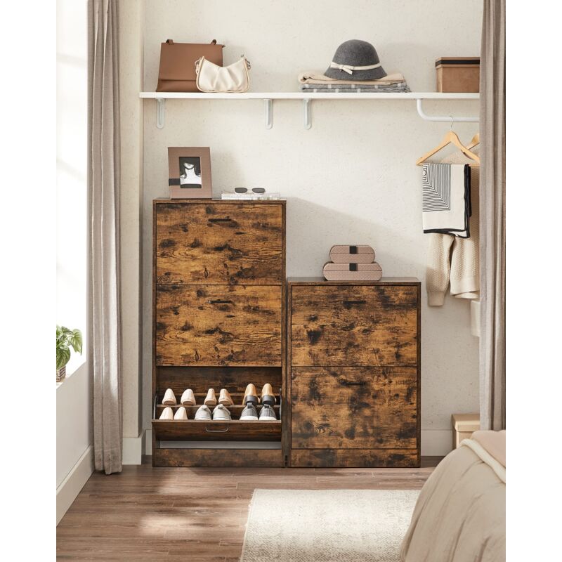 VASAGLE Panca per Scarpe, Scaffale a 2 livelli, Organizzatore per Scarpe, 73 x 30 x 45 cm, per Ingresso, Soggiorno, Telaio in Acciaio, Stile Industriale, Beige Quercia e Bianco LBS073W09
