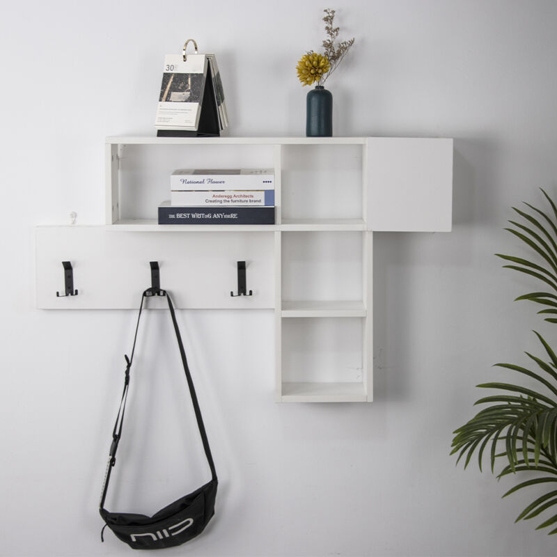 Gancio Da Parete Con Mensola In Legno Bianco 61 Cm - 2 Ripiani E 5 Ganci, Appendiabiti Galleggiante Per Vestiti, Cappelli, Borse, Per Ingresso E Camera - 6