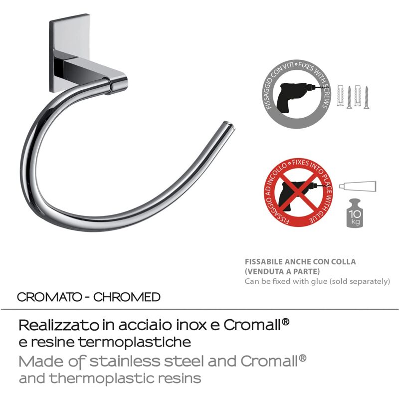 Porta Asciugamani GEDY Cebu Cromato 35,4 Cm | Acciaio Inox, Design Moderno - Foto 2