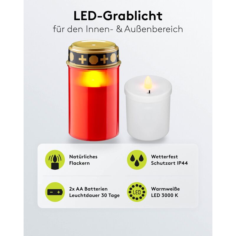 Lume Funerale Goobay A LED - Candela Elettrica Per Cimitero, Impermeabile IP44, Effetto Fiamma Tremolante - Foto 5