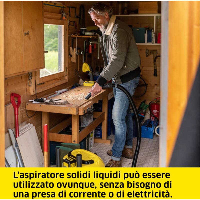 Aspiratore Solidi/Liquidi Kärcher WD 3-18 S A Batteria - 17L Acciaio Inox, Filtro A Cartuccia, Funzione Soffiante - Foto 2