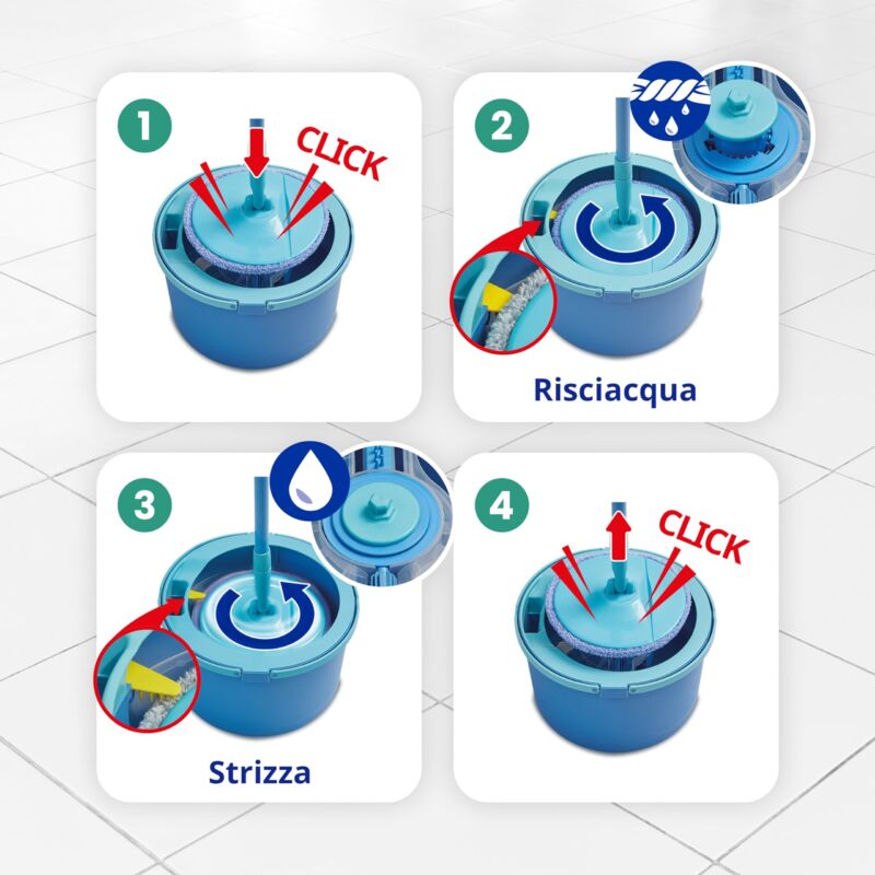 Set Scopa E Secchio ALANBERG Gen 2 - Sistema Centrifugo Con Separazione Acqua Sporca/pulita, Manico Telescopico