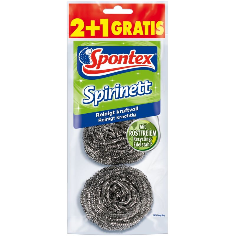 Spontex Spirinette In Acciaio Inox - 3 Pezzi Per Pentole Incrostate, Lavabili In Lavastoviglie