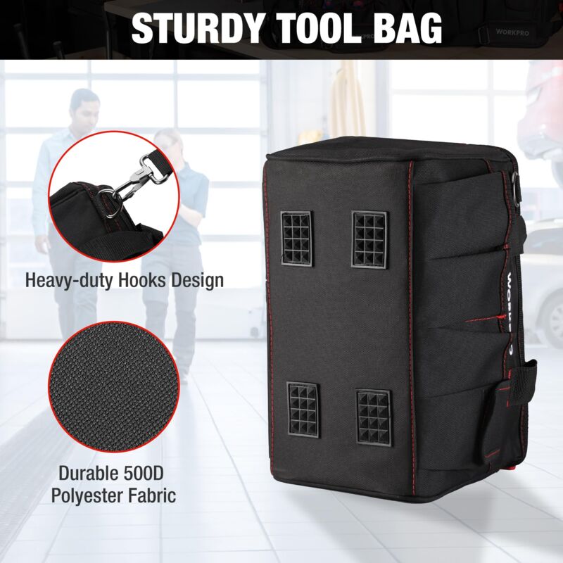 Workpro W081021 Borsa porta utensili per attrezzi ad apertura larga con base anti-umidità, 14